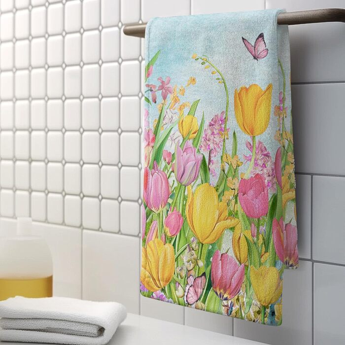 Різдвяні кухонні рушники Kwlegh, рушник для рук, різдвяна ялинка, цукерка-тростина, сніжинка, рушник для пальців, набір з 2 шт. , милий чоловічий банний рушник, високопоглинаючі рушники, 36 x (тюльпан і метелик)