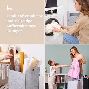 Кошик для білизни Повстяний вузький розбірний - Мішок для білизни Великий для брудної білизни Мішок для білизни Великий збірник білизни Фетр - Вузький компактний кошик для білизни Складна тканина світло-сірий кошик для прання 75 л світло-сірий