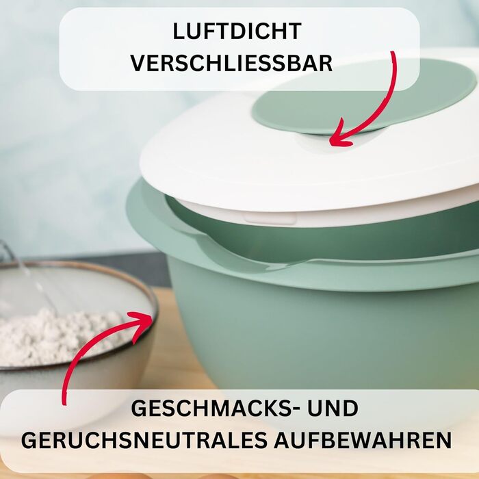Миска для випічки 3,5 л - з носиком - кришка з двох частин,м'ятно-зелена/біла, з кришкою Vialex