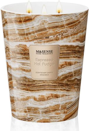 Велика ароматична свічка M&SENSE Чорні ароматичні свічки у склянці Ароматизована свічка з натурального соєвого воску Розслаблююча ароматерапія Подарунок для жінок та чоловіків, Різдво 75 годин горіння та 2 гніти (гаряча карамель еспресо, 990 г)