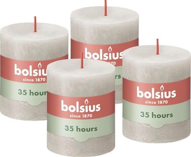 Свічки Bolsius Rustic Pillar - Оливково-зелені - Набір з 4 шт. - Декоративні побутові свічки - Час горіння 60 годин - Без запаху - Натуральний рослинний віск - Без пальмової олії - Оливково-зелені (8 x 7 см, світло-сірі)