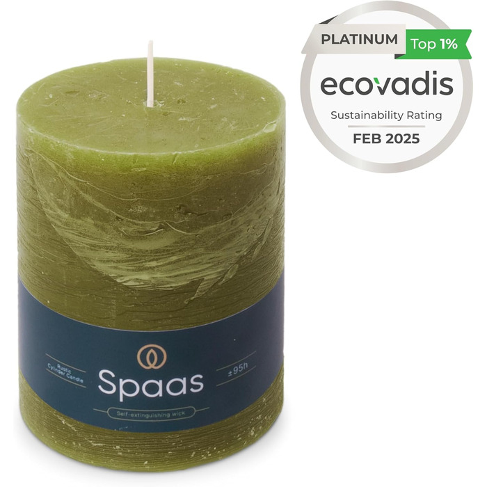 Свічка Spaas Rustic Pillar, 100/130 мм, 95 год, чорна (оливково-зелена)