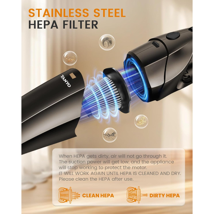 Ручний бездротовий пилосос з акумулятором 80 Вт золотисто-коричневий TANYO