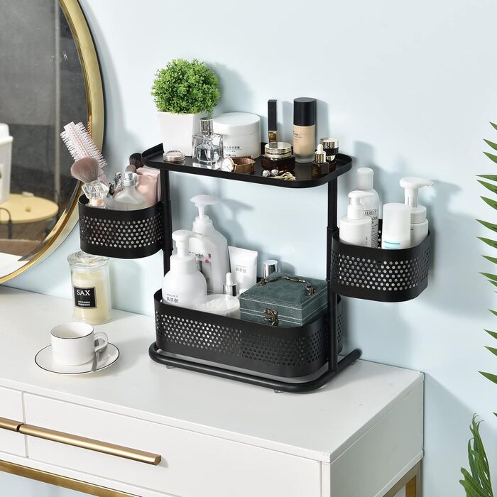 Стойка для специй APEXCHASER, 3-уровневый вращающийся держатель для специй, вращающийся на 360 хранилище для специй, металлический кухонный органайзер для бутылки приправы, банки для специй 35 * 19 * 37,5 см черный высокий черный