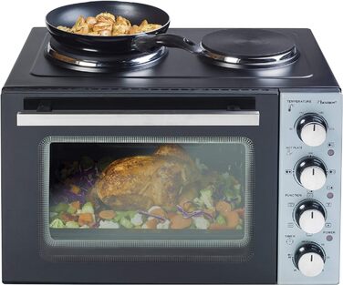 Міні-піч 2-в-1 з грилем, 1500 Вт, нержавіюча сталь, чорний (31 літр, міні-піч з подвійною конфоркою), 31
