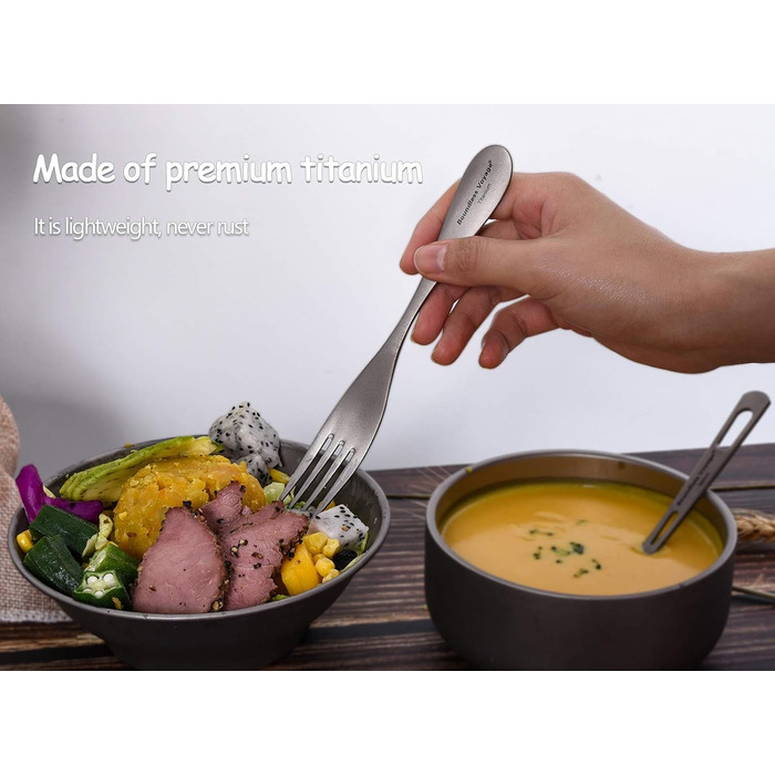 Титановий набір столових приборів Ложка Виделка Відкритий багаторазовий посуд Кемпінг Портативні надлегкі столові прибори для супових страв Ti1070T (Ti1071T ложка виделка палички для їжі)