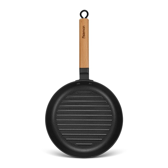 Кругла пательня-гриль Fissman з дерев`яною ручкою 24x3,5 см чавун (4045)