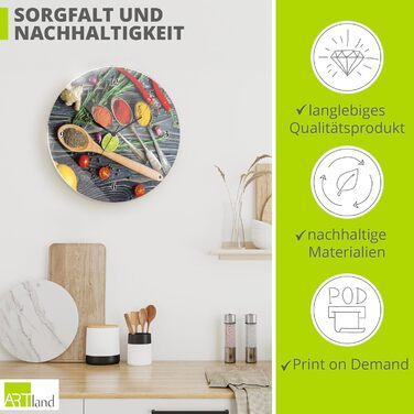 Настінний годинник без цокання Скло Ø 30 см Круглий Безшумний Фрукт Фрукти Апельсин у воді Фрукти Сучасна їжа T5UI (суміш спецій, кварцовий годинник)