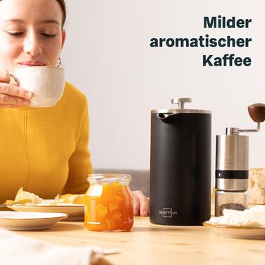 Конічна точилка для задирок SILBERTHAL - Регульоване подрібнення від грубого до тонкого - Ручна точилка з нержавіючої сталі та скла - Ідеальна ідея для подарунка (френч-прес)