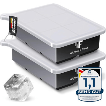 Запатентована кругла форма для льоду Neighbour&39s Friend, 2 шт. - XXL форма для льоду для віскі, рому та коктейлів - 12 кубиків льоду - міцна платиновий силіконова форма для льоду, придатна для миття в посудомийній машині (2 чорні форми для льоду)