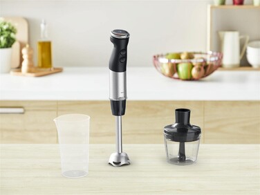 Tefal Блендер заглибний Quickchef+ 1000Вт, 2в1, чаша-800мл, чопер-500мл, турборежим, сріблясто-чорний