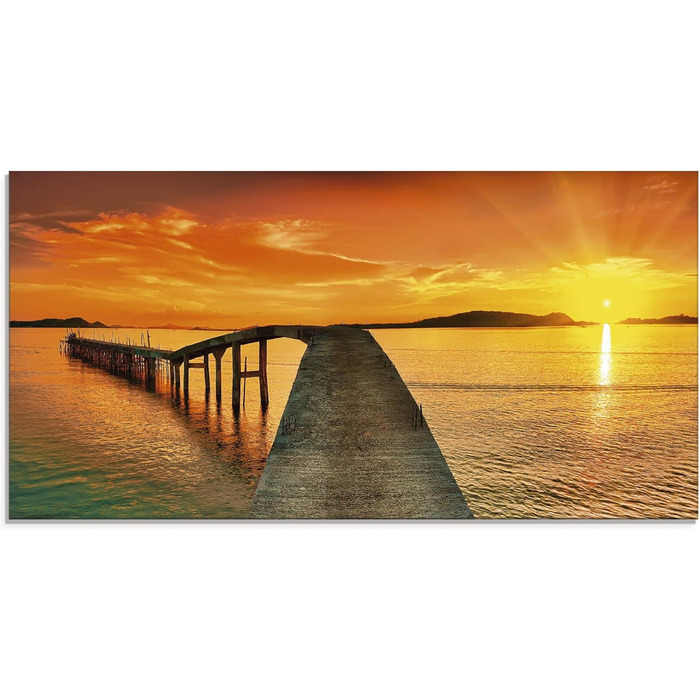 Настінний декор скляні картини настінна картина скляна картина цільна 40x40 см квадрат пляж море сонце карибський басейн природа пейзаж узбережжя схід сонця морський S7LE (Пірс, 60Д x 30Ш см)