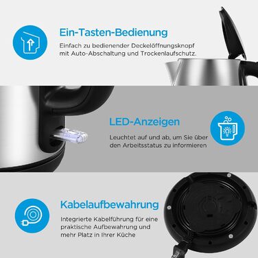 Чайник Midea из нержавеющей стали с настройкой температуры, 1,5 литра, 2200 Вт, чайник белый, чайник с индикацией температуры и функциями безопасности, без бисфенола А (без настройки температуры)