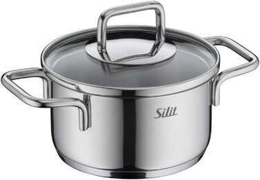 Набір посуду Silit Extra Cook каструлі 12/14 см зі скляною кришкою, внутрішньою мірною шкалою, широким обідком для зручного зливання, з нержавіючої сталі Crominox, для невеликих порцій, компактно складаються, запобігають розтіканню (каструля для смаження,