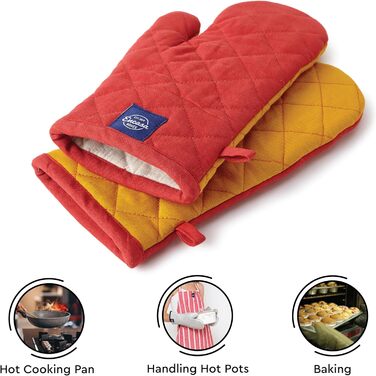 Рукавички для духовки та мікрохвильової печі Encasa Homes Extra Long (2 шт.) для кухні - Силіконові, сріблясті, термостійкі - Захищають руки від гарячого обладнання - (18x30 см, манговий колір)