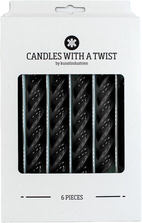 Свічки з крученим конусом, виготовлені в Італії, доступні 25 кольорів, лаковані настільні свічки, спіральні свічки з тривалим часом горіння 5 годин, декоративні свічки, 6 шт. , 2,2 x 21 см (чорні)