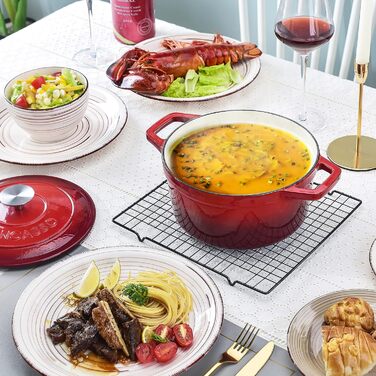 Чавунна сковорода Vancasso, чавунна каструля з кришкою, емальоване покриття Ø 5 л, індукційна каструля, каструля, чавунна сковорода для всіх типів плит, підходить для індукції, кругла, кремово-біла, 5 л біла (червона, 22 см)