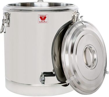 Л термоконтейнер для харчових продуктів і напоїв, професійний кейтеринговий харчовий транспортний контейнер з нержавіючої сталі з бічними ручками, кришкою з гумовим кільцем і замком (52,5 л (зі зливним краном)), 39BTE-40A&39 32