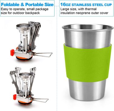 Набор посуды для кемпинга из 9 предметов, мини-кемпинговая печь Odoland