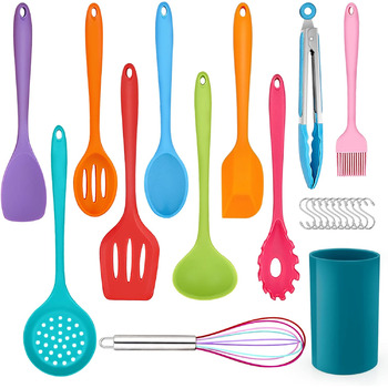 Набор кухонных гаджетов Herogo, набор силиконовой кухонной утвари из 22 предметов с держателем для посуды, термостойкие кухонные столовые приборы, кухонная утварь, здоровая и антипригарная, можно мыть в посудомоечной машине, (красочный)