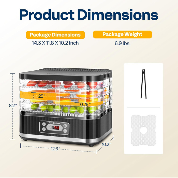 Дегидратор на 5 полок 400 Вт, черный VIVOHOME