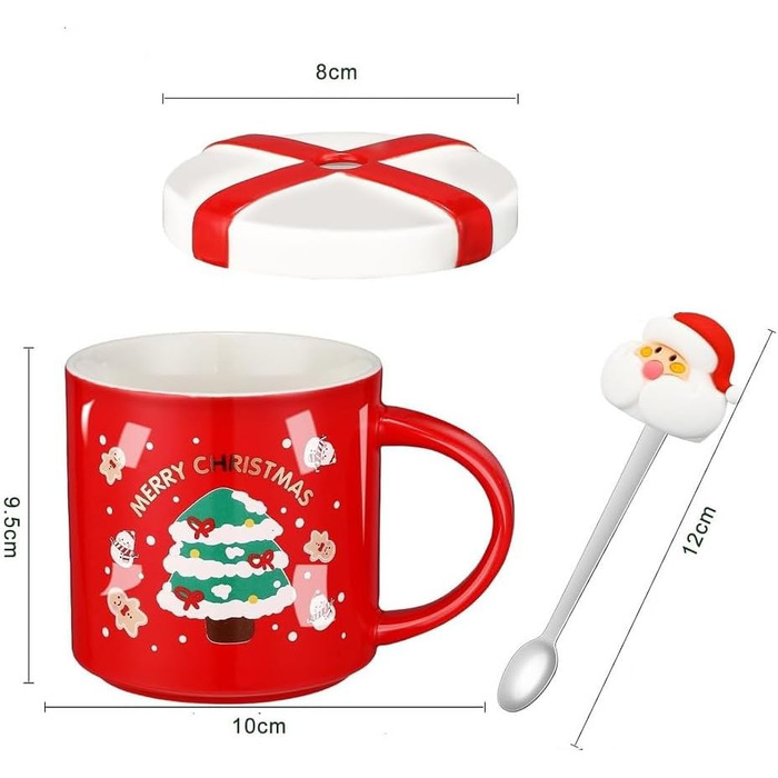 Рождественская кружка 400 мл с крышкой и ложкой, красная с принтом Санта Клауса SuperglockT