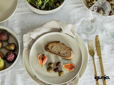 Набір керамічного посуду igunja, набір мисок та тарілок 12 предметів на 4 особи Високоякісний, 100 ручної роботи, набір посуду з реактивною глазур&39ю, матовий зовні, глянцевий всередині (бежевий, миски XL)