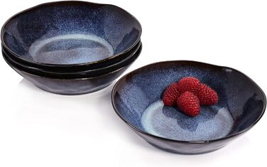 ПЕВЕЦ Тарелка для пасты Токио 4 шт., Тарелка для спагетти на 4 персоны, Набор посуды из керамогранита Макароны, Тарелка для лапши, Посудомоечная машина, Миска для пасты ручной работы, Миска для макарон сине-черная с коричневыми акцентами 1,2 л (суповая та