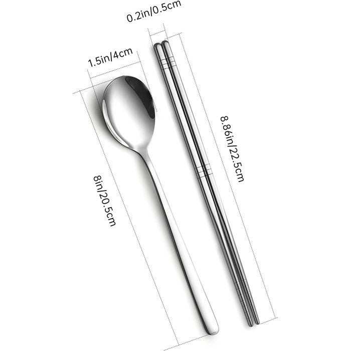 Металеві палички для їжі tiokin, 5 пар, 9,5 дюймів, преміум-класу, багаторазові палички для їжі з нержавіючої сталі 304, корейські квадратні, легкі, нековзні, можна мити в посудомийній машині (4 пари паличок для їжі та 4 ложки для супу)