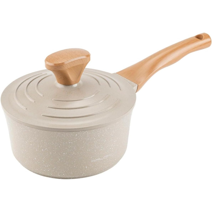 Алюмінієва каструля FLORINA 16 см 1,6 л Підходить для індукції Керамічне покриття, стійке до подряпин М&39яка ручка під дерево Термостійка Для всіх варильних поверхонь Легко миється (OSLO, 1,9 л - 18 см)