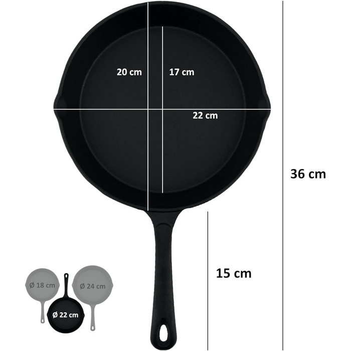 Набір з 3 чавунних сковорідок 16 см, 20 см, 24 см BBQ-Toro
