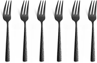 Набір столових приборів Amefa PVD Felicity, чорні столові прибори, столові прибори з 24 предметів чорні, для 6 осіб, нержавіюча сталь 18/0, сталь леза 13/0, ручка з молотком, з ножем, виделкою, ложкою та кавовою ложкою (виделки для торта, 6 шт. , PVD чорн