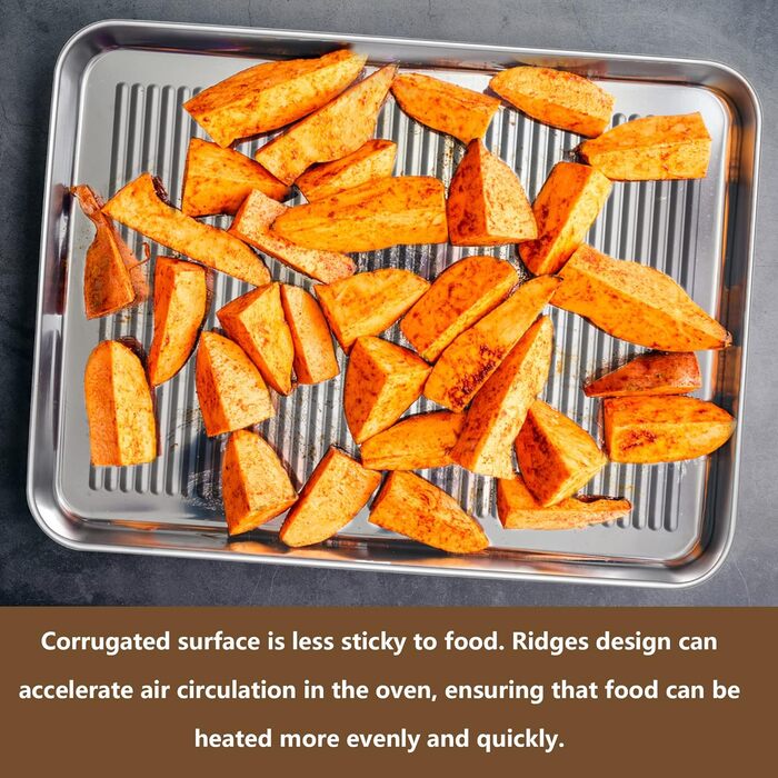 Набір деко для випікання з 2 деко з нержавіючої сталі Herogo (40x30x2.5 см), велика професійна форма для випічки, приготування їжі, дизайну канавок і нержавіючої сталі, нетоксична та здорова, безпечна для духовки та посудомийної машини, срібло 2 40x30x2.5