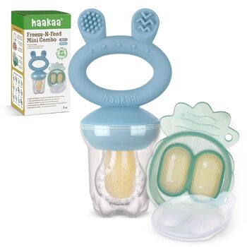 Годівниця для дитячого фруктового харчування Haakaa та міні-лоток для перекусів у морозильній камері, форми для морозива без бісфенолу А для безпечного самостійного годування немовлят, від 4 місяців (горохово-зелений) (небесно-блакитний)