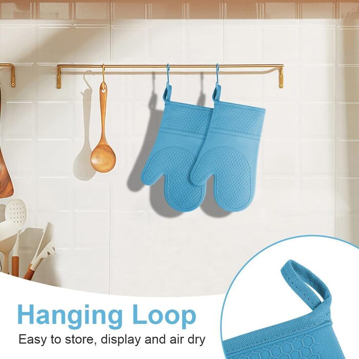 Набір рукавичок для духовки AUAUY, 1 пара силіконових рукавичок для духовки з 2 тримачами для каструль, нековзні кулінарні рукавички, термостійкі рукавички для духовки, рукавички для кухні, приготування їжі, випічки, гриля, барбекю (сині)