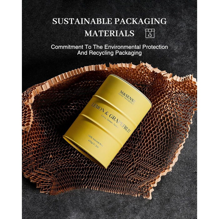 Ароматичні свічки M&SENSE з натурального соєвого воску, натуральна соєва свічка для домашнього декору, тривале горіння до 70 годин, класні подарунки-свічки для чоловіків і жінок (600 г, лимон і грейпфрут)