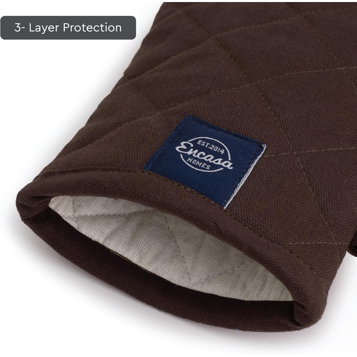 Рукавички Encasa Homes Extra Long для духовки та мікрохвильової печі (2 шт.) для використання на кухні - Силіконові, сріблясті, термостійкі - Захищають руки від гарячого обладнання - (12 x 6,6 дюйма, темно-сірий та бежевий)