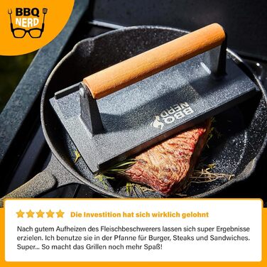 Чугунный пресс для мяса 21 x 11 см с деревянной ручкой, квадратный BBQ Nerd