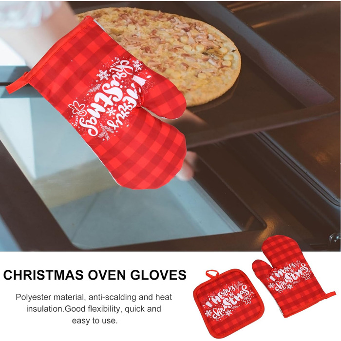 Різдвяний набір з 2 прихваток та 2 рукавичок для духовки, 4 предмети, червоний Cabilock