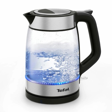 Tefal Электрочайник Glass Kettle 1.7л, стекло, с подсветкой, черно-серебряный