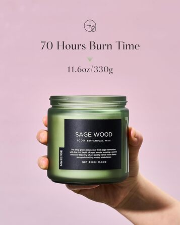 Ароматичні свічки M&SENSE з кавою у скляній банці з 2 гнітами 330 г, час горіння 70 годин, свічка з натурального соєвого воску для спальні, кухні, декору дому, подарункова свічка для чоловіків та жінок, смажена кава (шавлія)