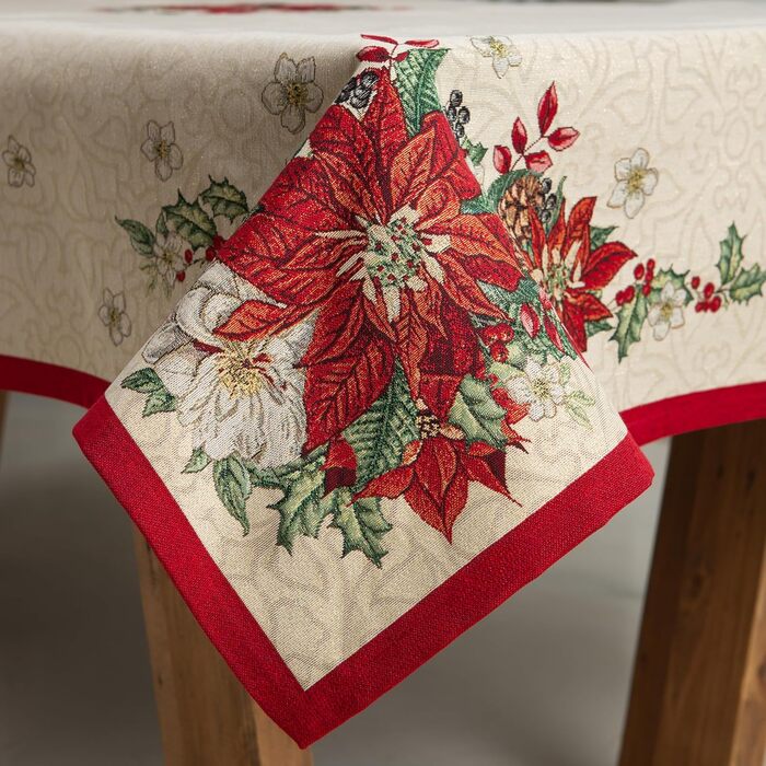 Дім різдвяної гобеленової різдвяної скатертини Скатертина на Різдво та Новий рік (Пуансетія (Іскриста), 140x180 см)