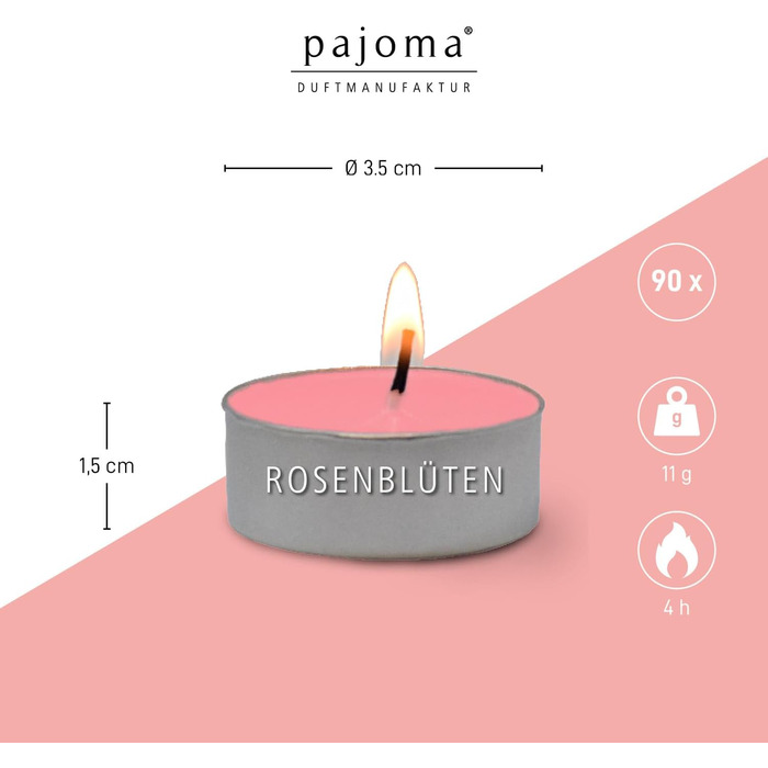 Ароматичних чайних свічок 3x30 шт. ароматичні свічки багато ароматів на вибір висота 1,5 см, Ø 3,5 см (квітка троянди, 3 x 30 шт. у упаковці), 90