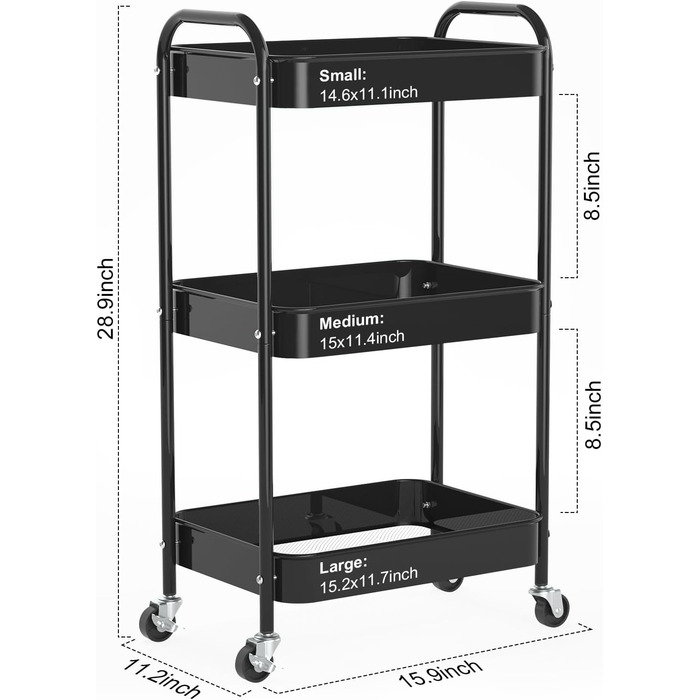 Металлическая тележка, 3 полки, для ванной комнаты, кухни, книг, черный PNVXNUS