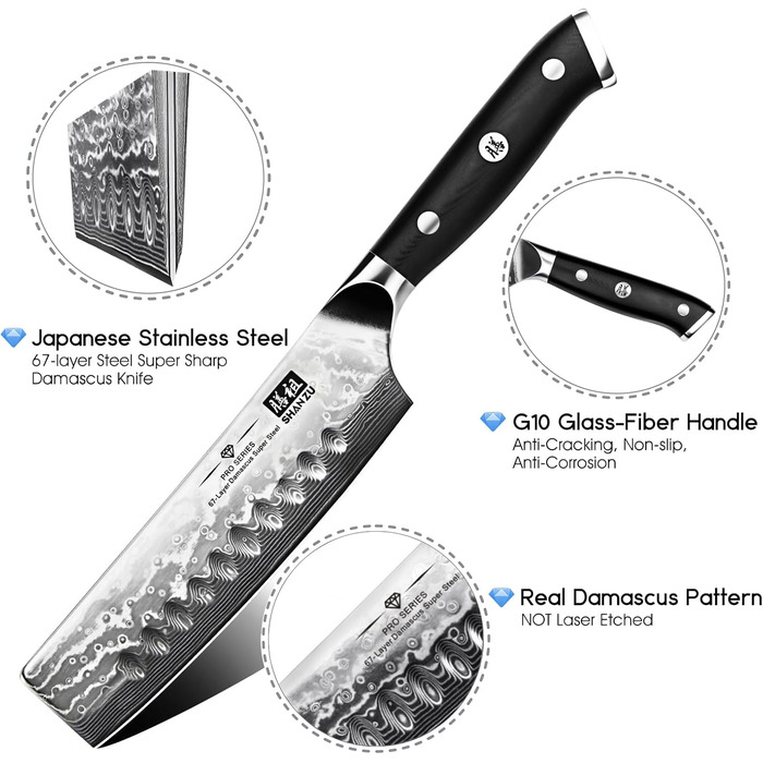 Поварской нож накири 16,5 см, дамасская сталь PRO SHAN ZU