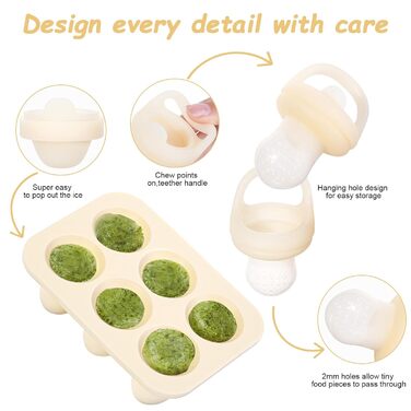 Годівниця для фруктів для дітей, набір годівниць для фруктів для дітей, контейнер для зберігання дитячого харчування, силіконова годівниця для фруктів для пустушок та морозива з грудним молоком (зелена) (біла)