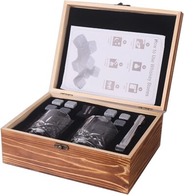 Подарочный набор для виски, 8 камней для виски с 2 бокалами для виски ZBPASL