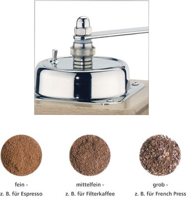 Ручна кавомолка Zassenhaus BRASILIA Темний морений бук 12 x 12,5 x 20 см для помелу кавових зерен Плавне регулювання помелу з оригінальною шліфувальною машиною Zassenhaus