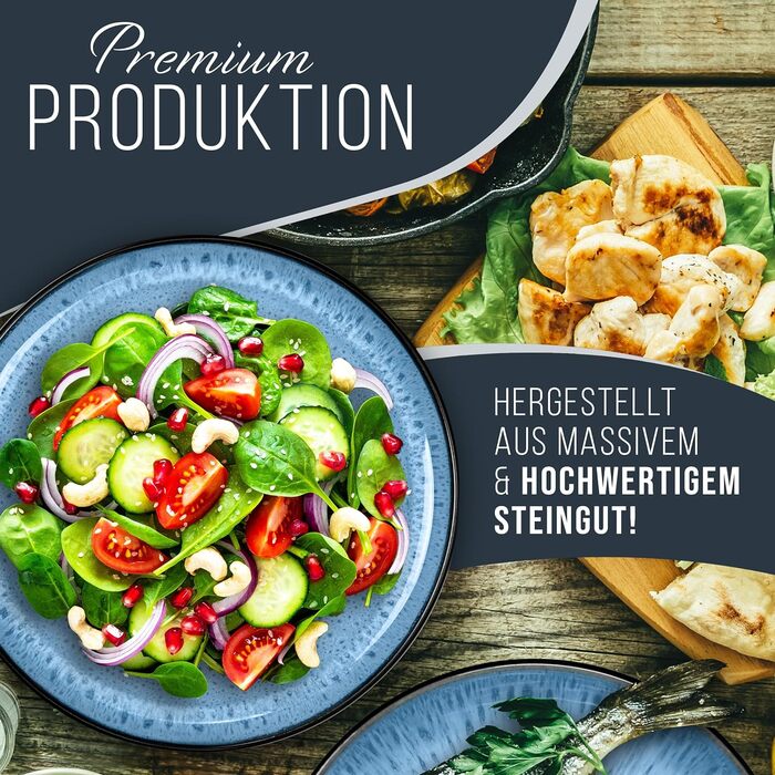 Керамогранітна глибока тарілка ТЕСТ ДУЖЕ ХОРОШИЙ Серія Ibiza Тарілки для макаронів Noble, тарілки для супу Deep стильні тарілки для пасти 6 персон - Набір посуду 6 персон, обідні тарілки, набір посуду Black with (миски (6x), глибокий синій), 6 шт.