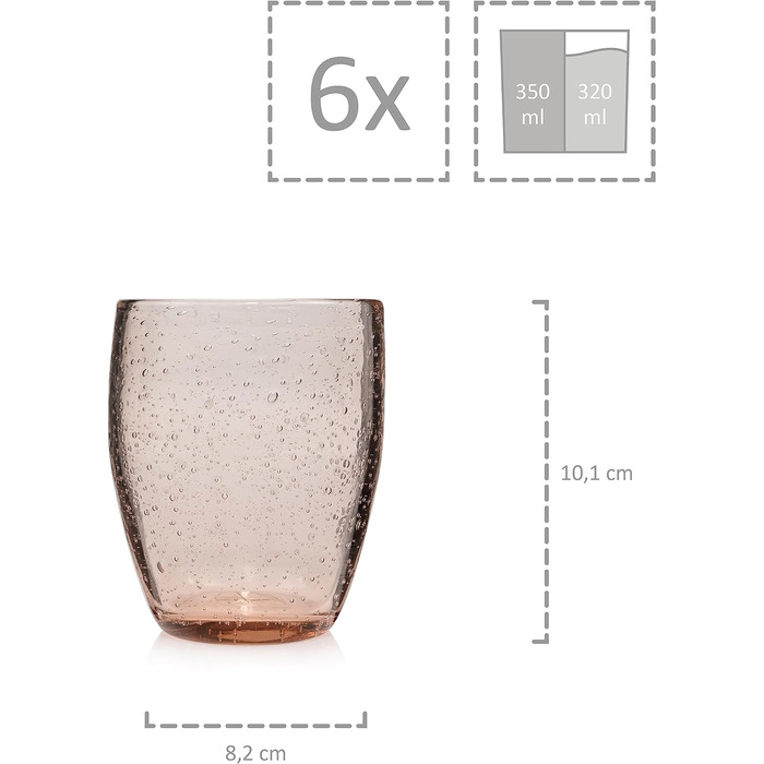 Набор бокалов для питья Singer Porto Набор стеклянных бокалов из 6 предметов на 6 человек, стакан для воды, разноцветный, уникальная огранка, повседневный, семейный ужин, офис, набор стаканов для сока на открытом воздухе 310 мл (London Brown 6 шт.)